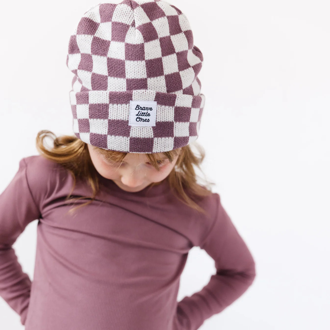 Knit Beanie | Plum Checkered