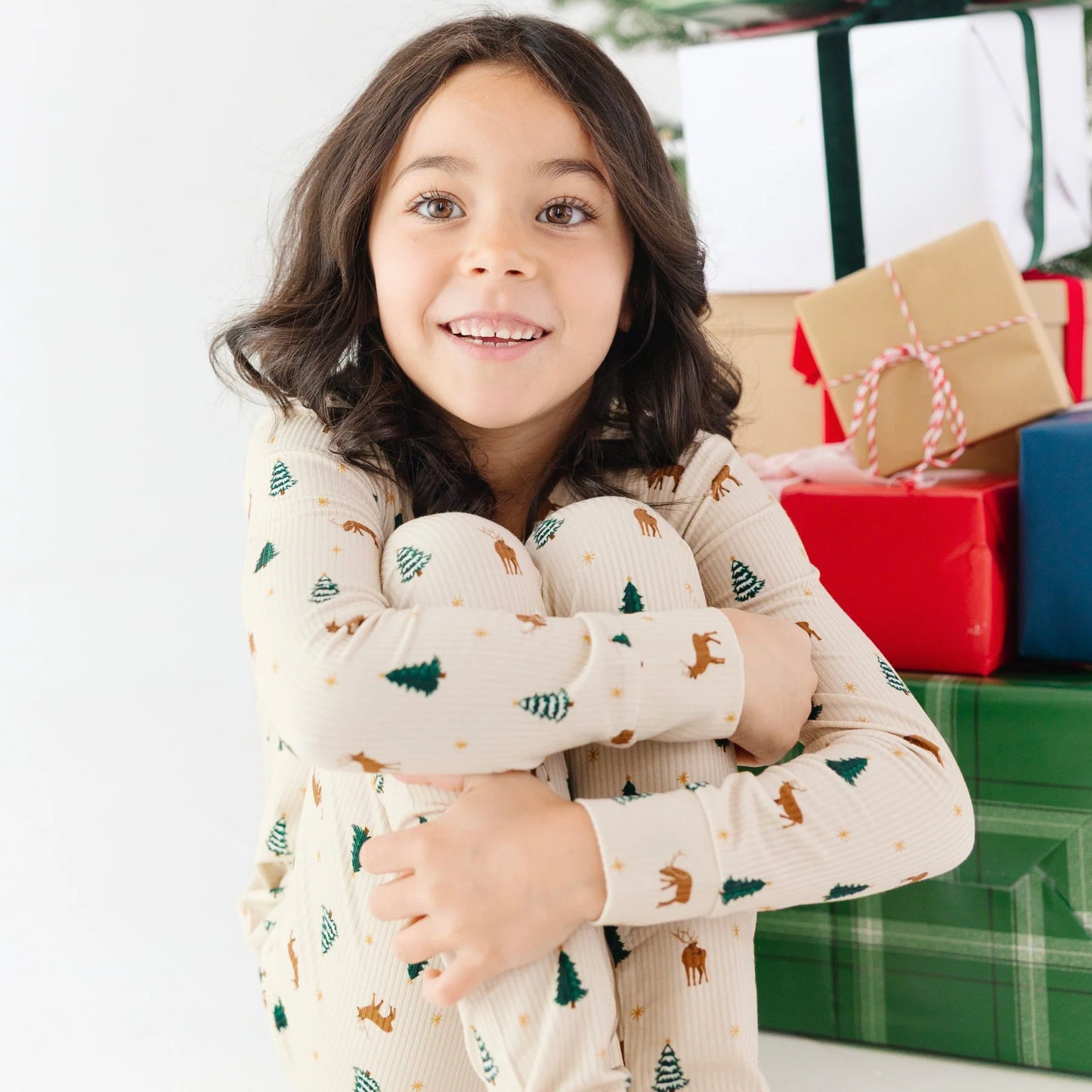 Ribbed Two-Piece Bamboo Pajama Set | Reindeer Forest