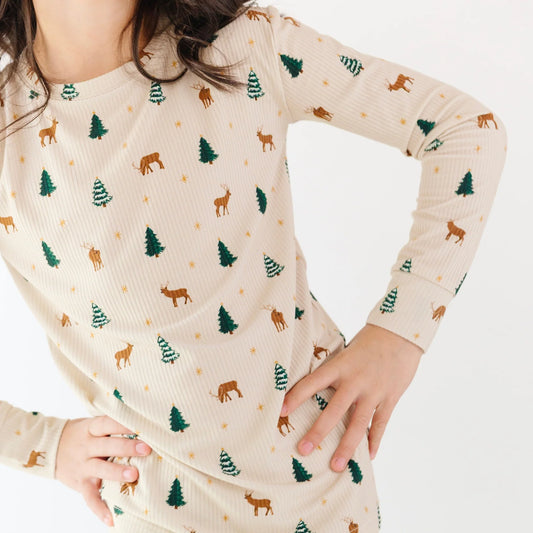 Ribbed Two-Piece Bamboo Pajama Set | Reindeer Forest