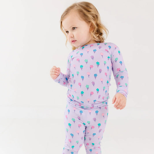 Ribbed Two-Piece Bamboo Pajama Set | Lilac Daisies