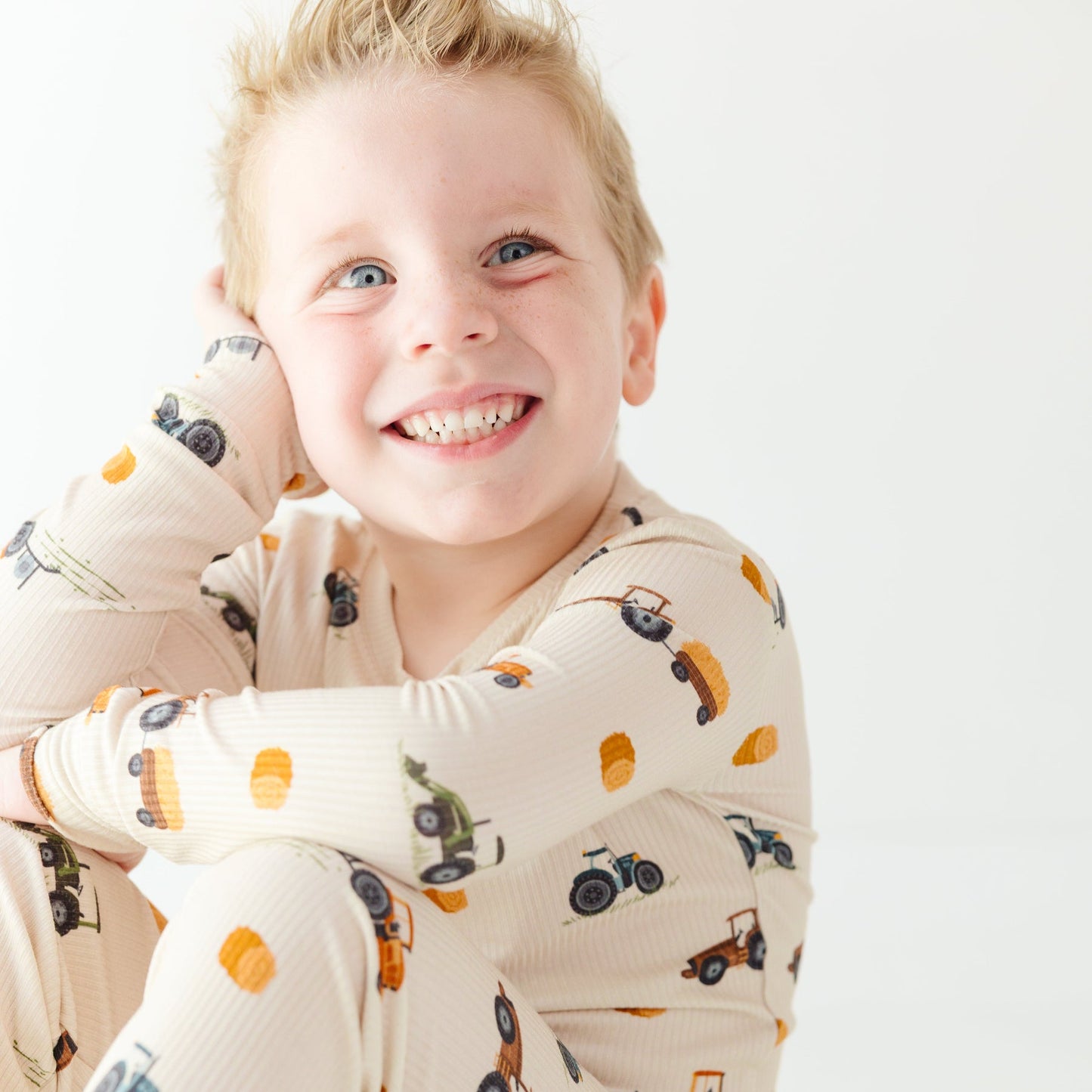Bamboo Pajama Set | Tractors (Small Ribbed)