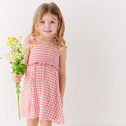 Flutter Sleeve Dress | Mauve Small Gingham