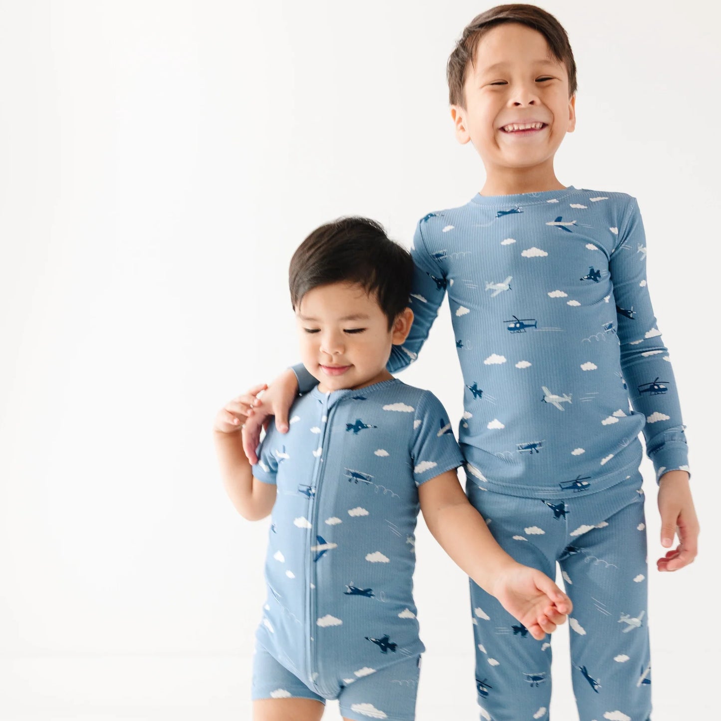 Bamboo Summer Zip Romper | Take Flight Blue (Ribbed)