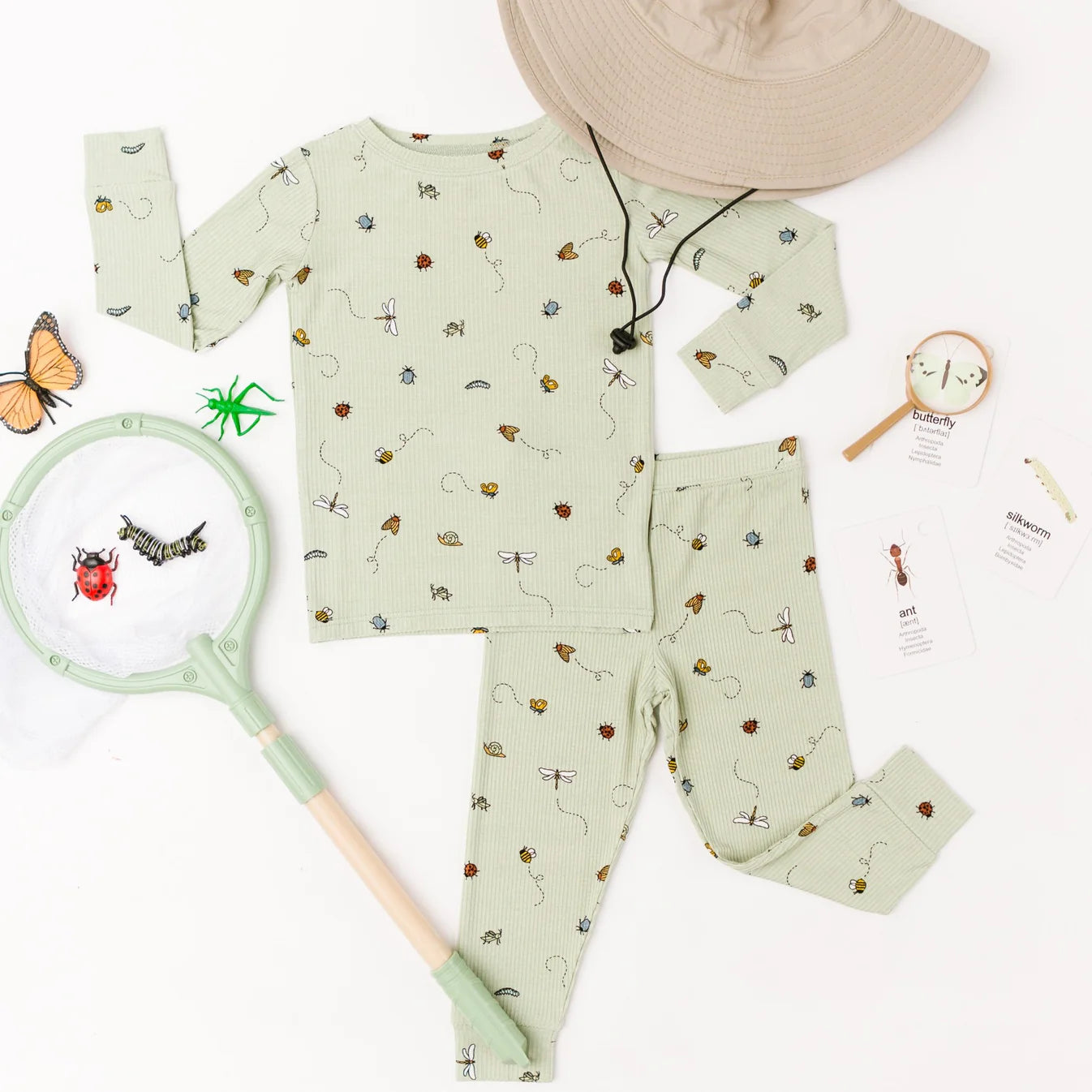 Bamboo Pajama Set | Bugs (Small Ribbed)