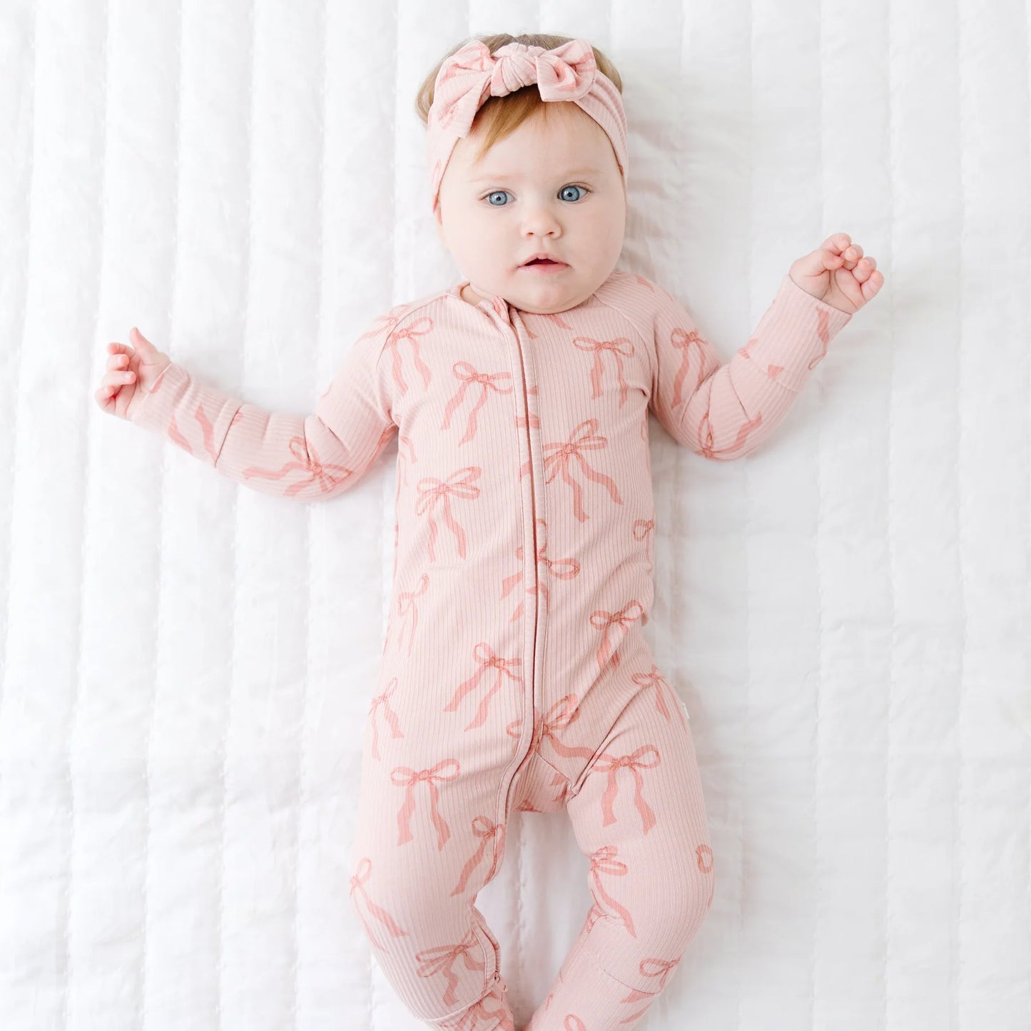 Bamboo Zip Sleeper w/ Fold-Over Feet | Coquette Bows