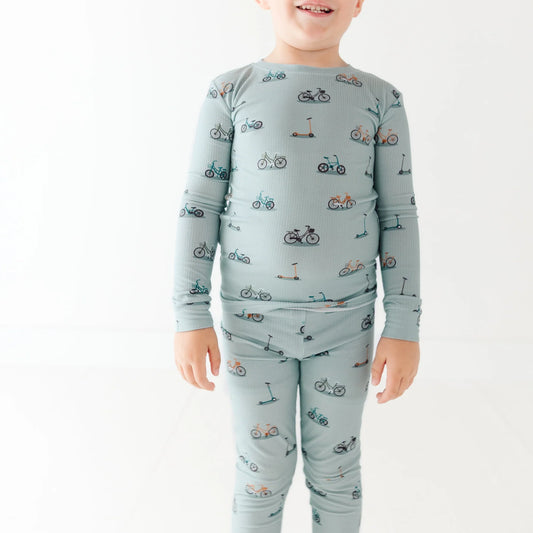 Bamboo Pajama Set | Bicycles & Scooters (Small Ribbed)