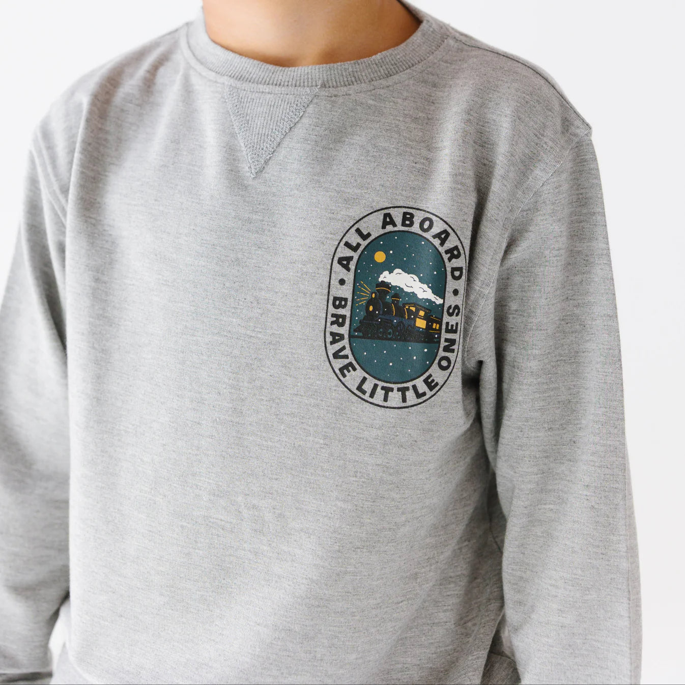 All Aboard Train Bamboo French Terry Pullover | Dark Heather Gray