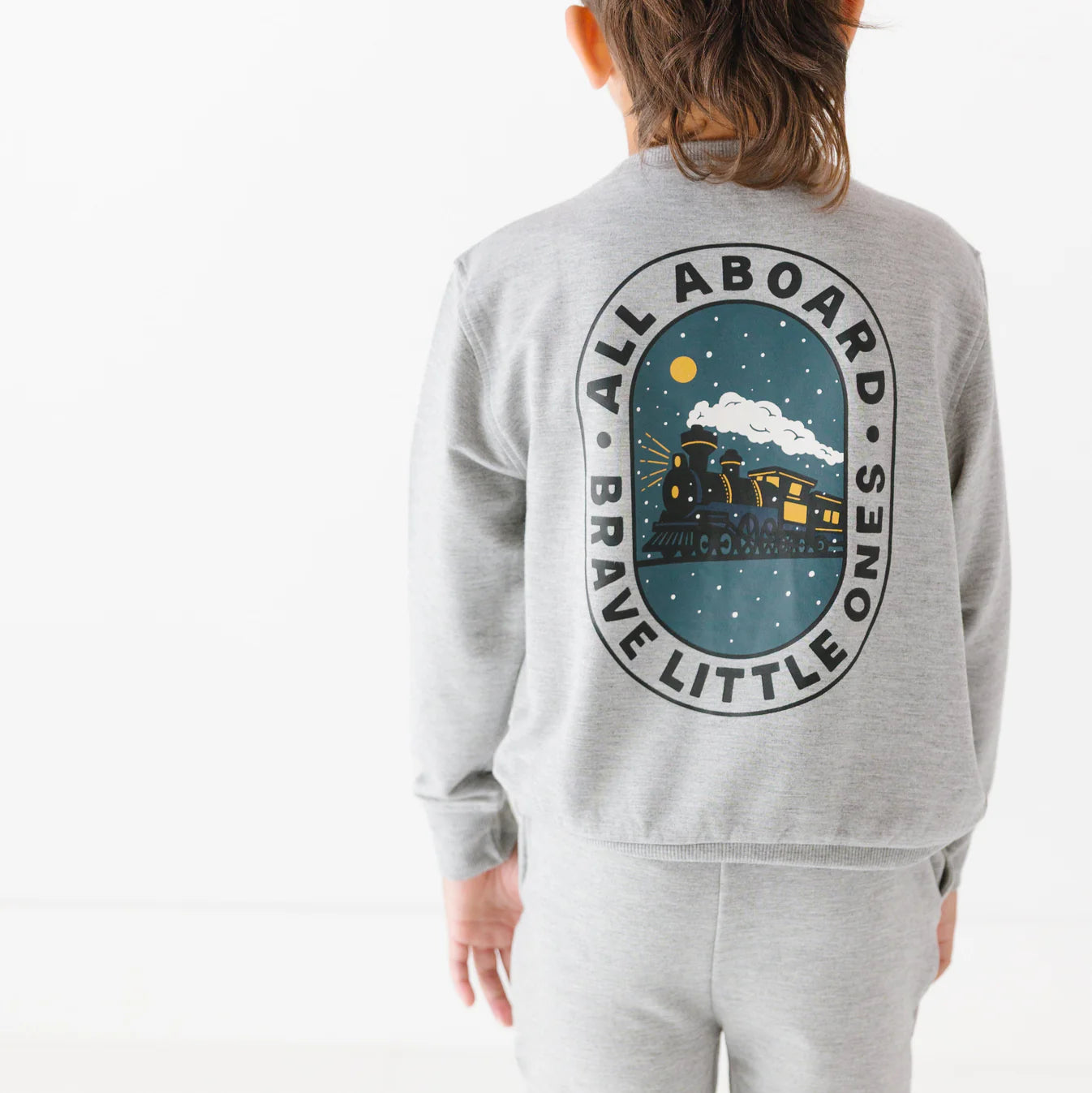 All Aboard Train Bamboo French Terry Pullover | Dark Heather Gray