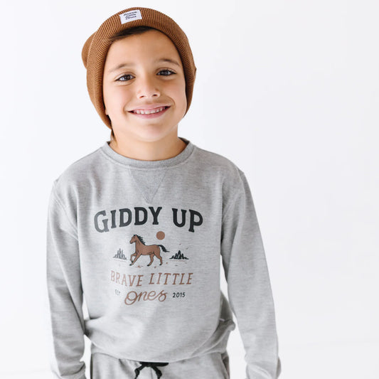 Giddy Up Bamboo French Terry Pullover | Dark Heather Gray