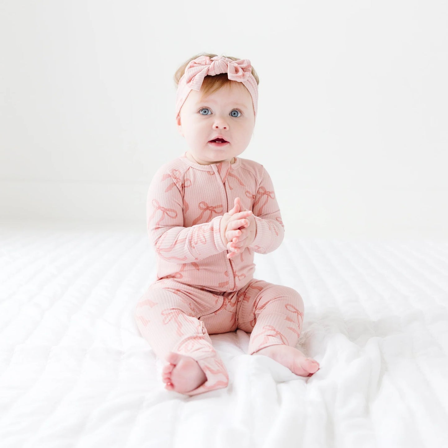 Bamboo Zip Sleeper w/ Fold-Over Feet | Coquette Bows