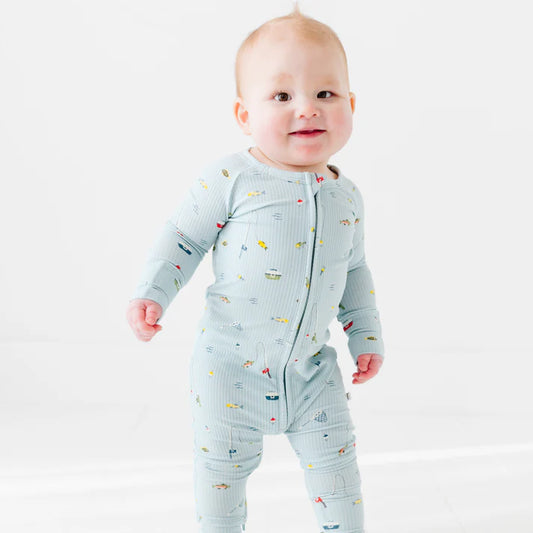 Bamboo Sleeper w/ Fold-Over Feet | Gone Fishing (Ribbed)