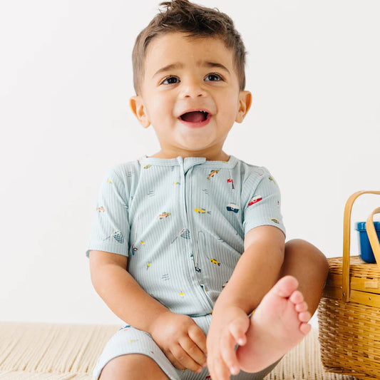 Bamboo Summer Zip Romper | Gone Fishing (Ribbed)
