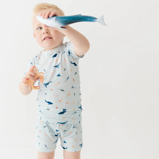 Shorts Bamboo Pajama Set | Under The Sea (Ribbed)
