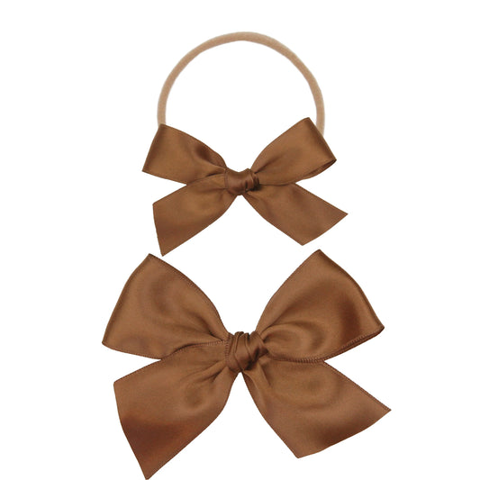 Chocolate Satin Bow | Nylon Headband