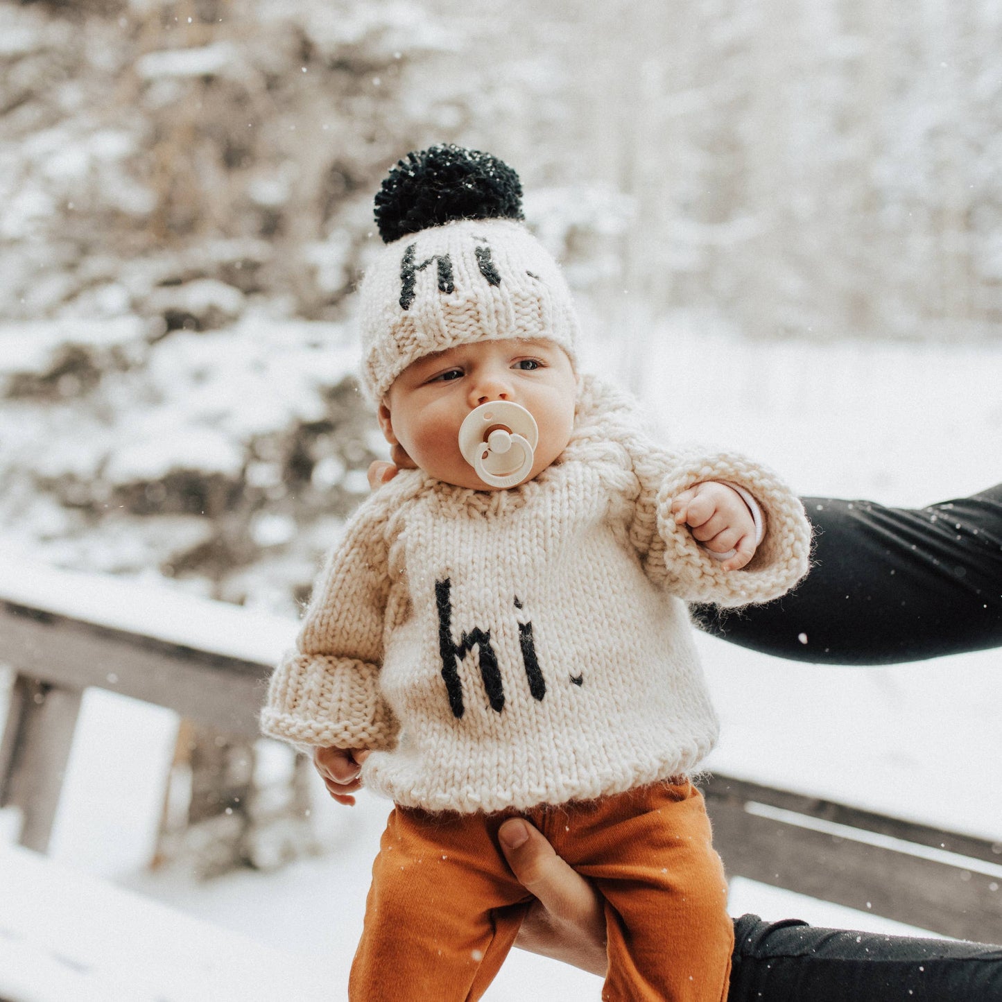 hi. Black Hand Knit Pom Beanie Hat | Newborn
