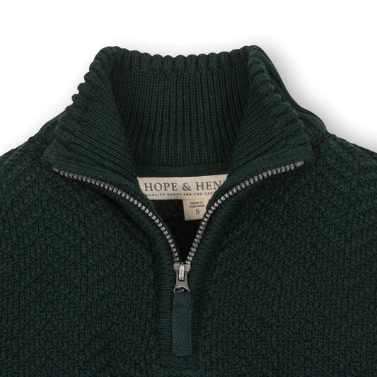 Organic Half Zip Cable Sweater | Pine Green Chevron