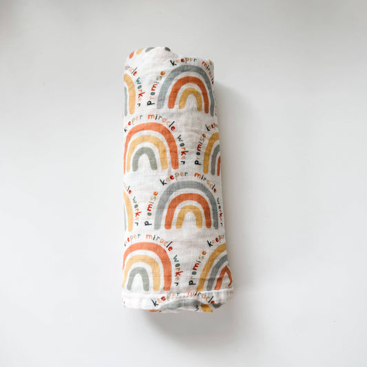 Muslin Baby Swaddle Blanket | Promise Keeper Rainbows