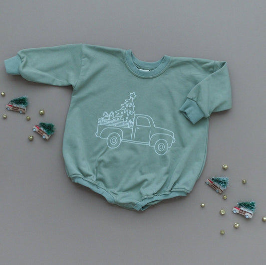 Christmas Tree Truck Oversized Sweatshirt Romper
