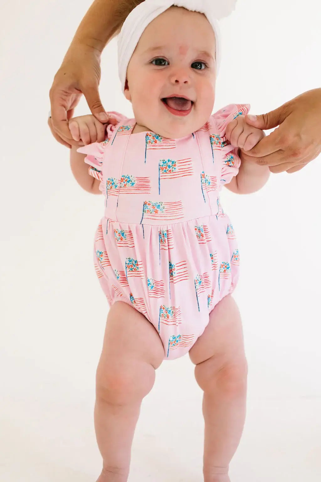 Emmy Bubble Romper in Pink Flags