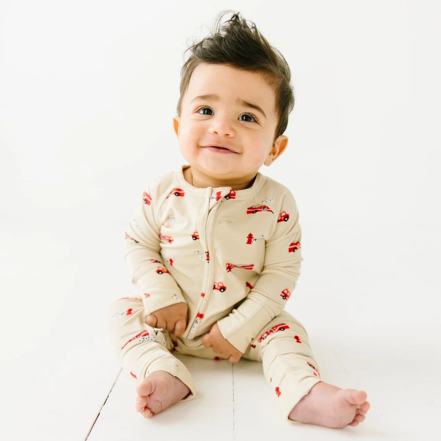 Bamboo Zip Sleeper w/ Fold-Over Feet | FireTrucks