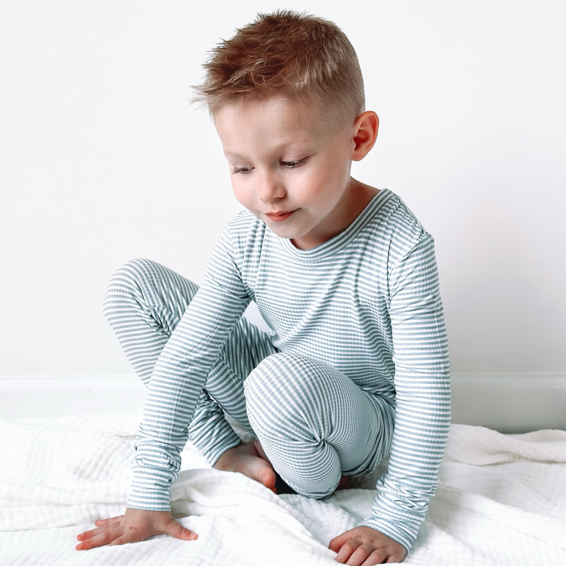 Two-Piece Bamboo Pajama Set | Blue Small Stripe
