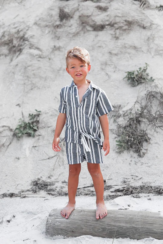 Linen Button Up | Charcoal Stripe