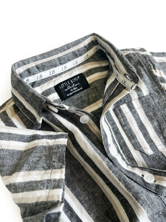 Linen Button Up | Charcoal Stripe