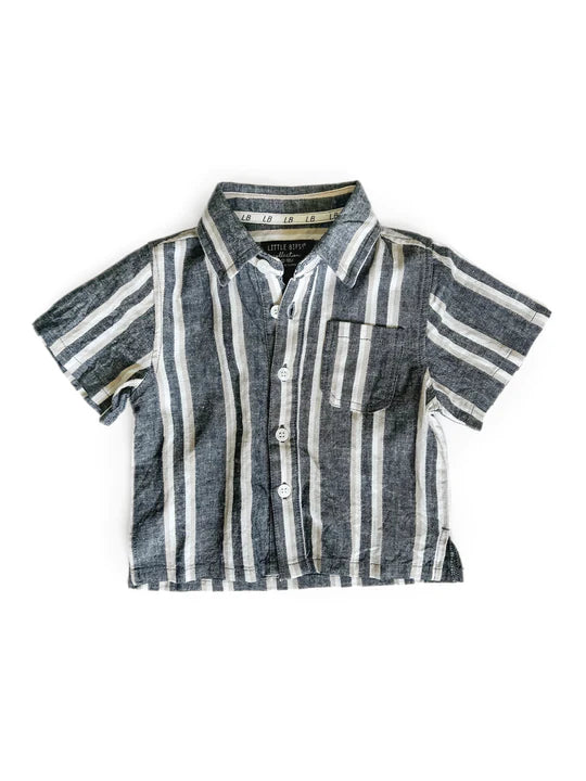 Linen Button Up | Charcoal Stripe