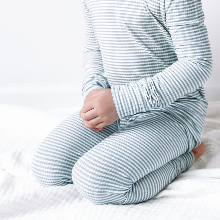 Two-Piece Bamboo Pajama Set | Blue Small Stripe