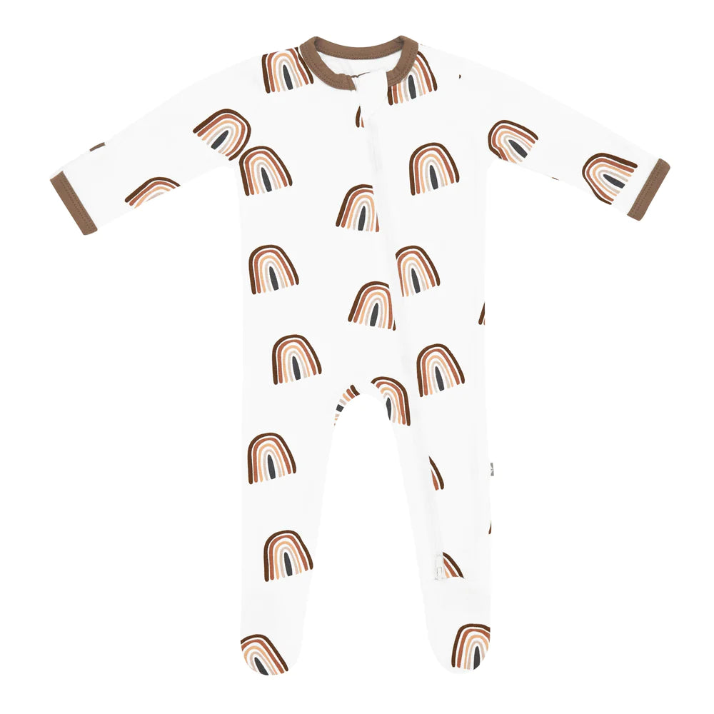 Bamboo Cotton Zippered Footie | Coffee Rainbow