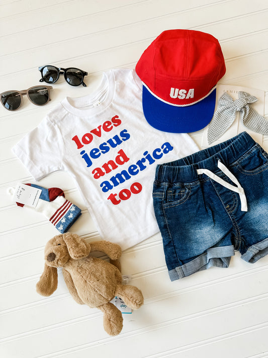 Loves Jesus and America Too | White Tee