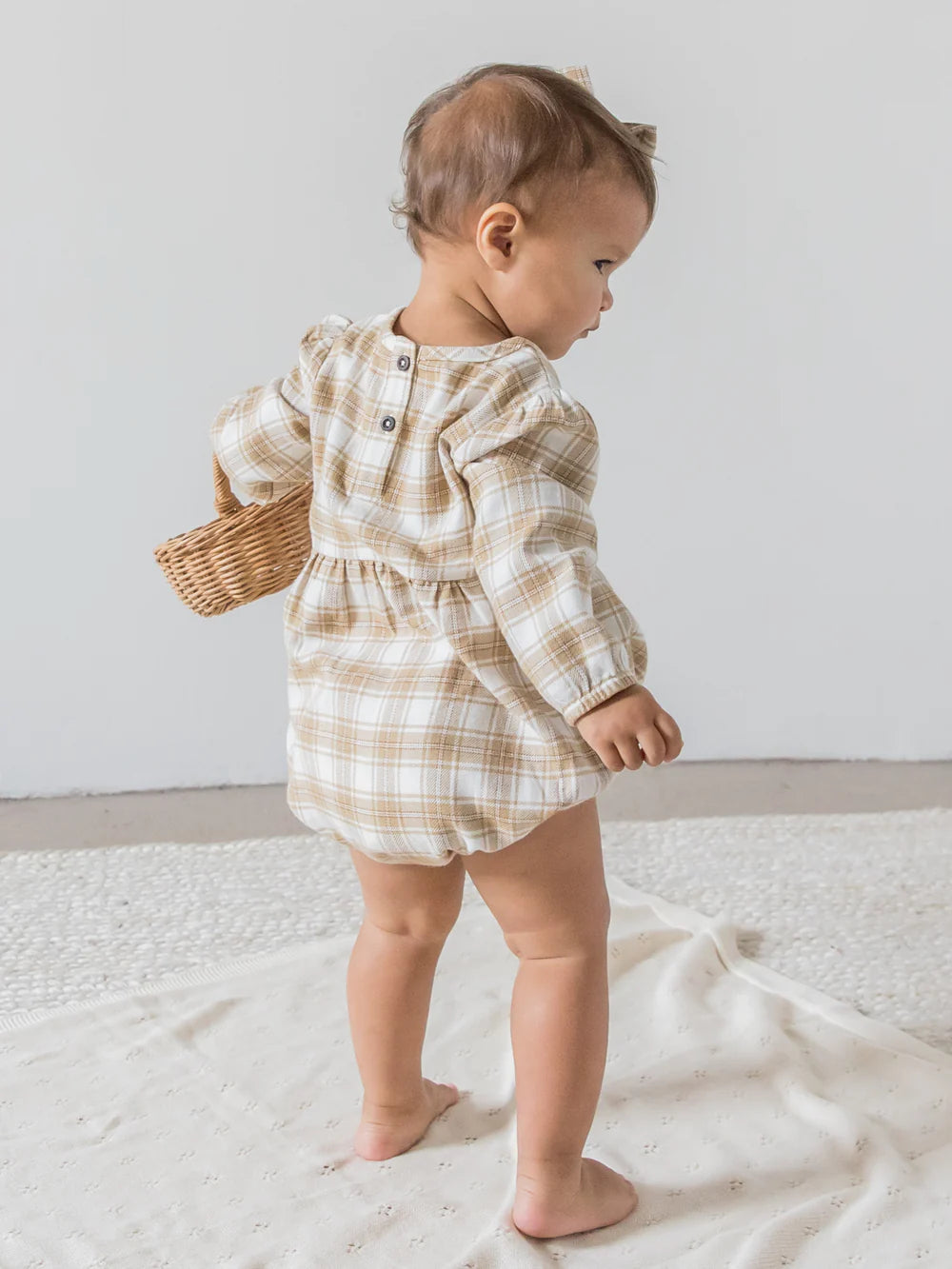 Bristol Flannel Romper | Latte Plaid