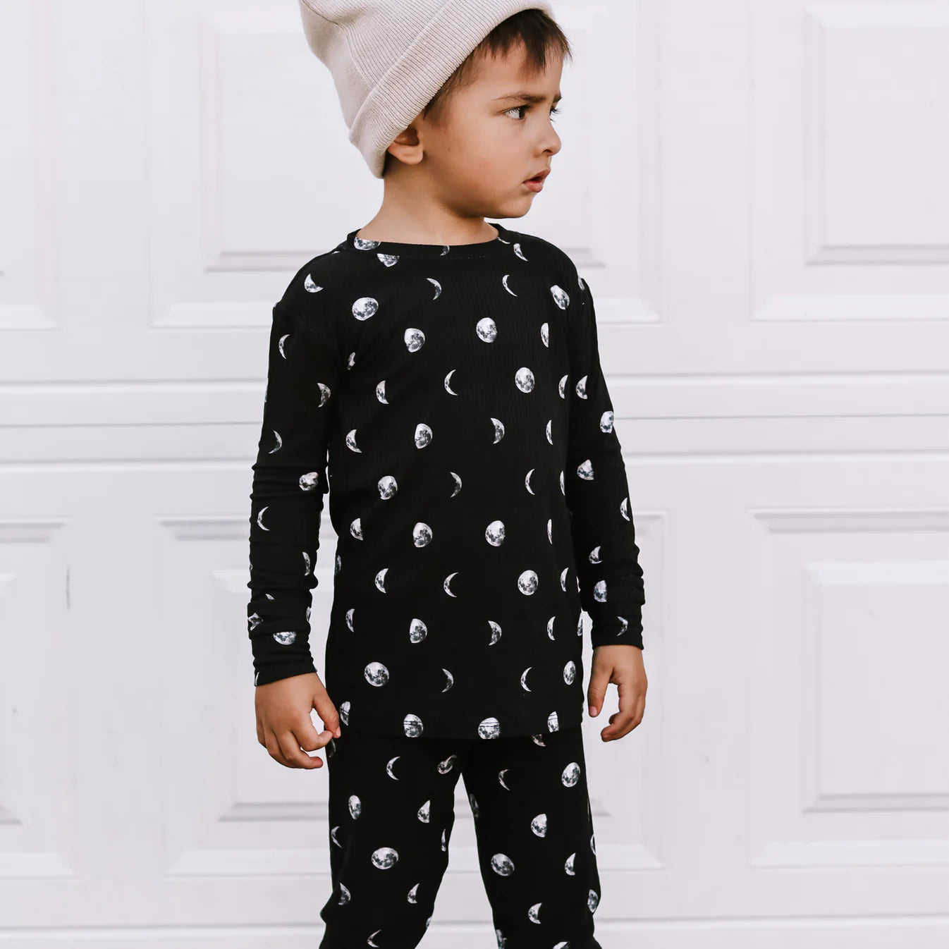 Two-Piece Ribbed Bamboo Pajama Set | Moon Phases