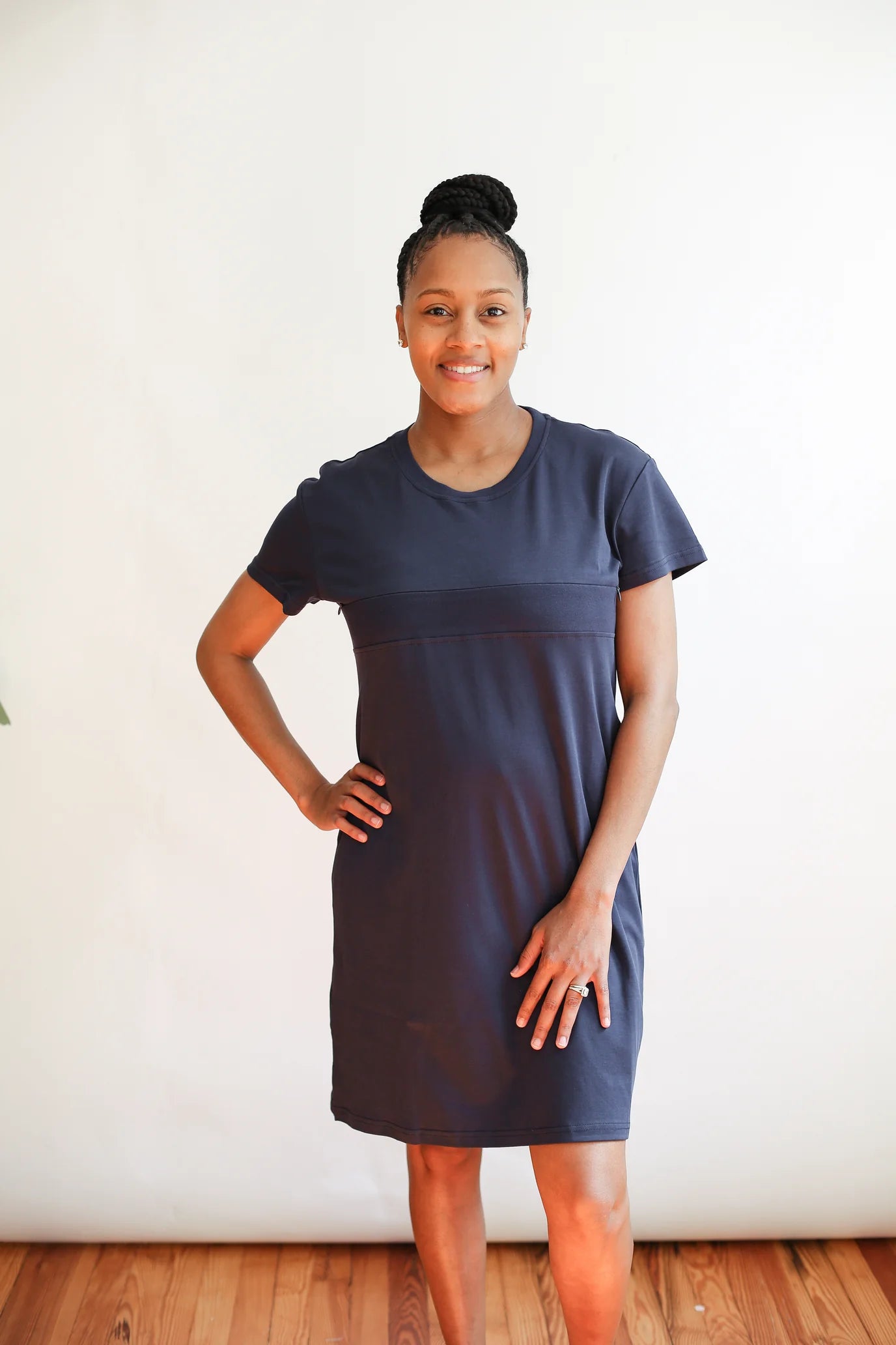 Breastfeeding Invisible Zipper T-Shirt Dress | Navy