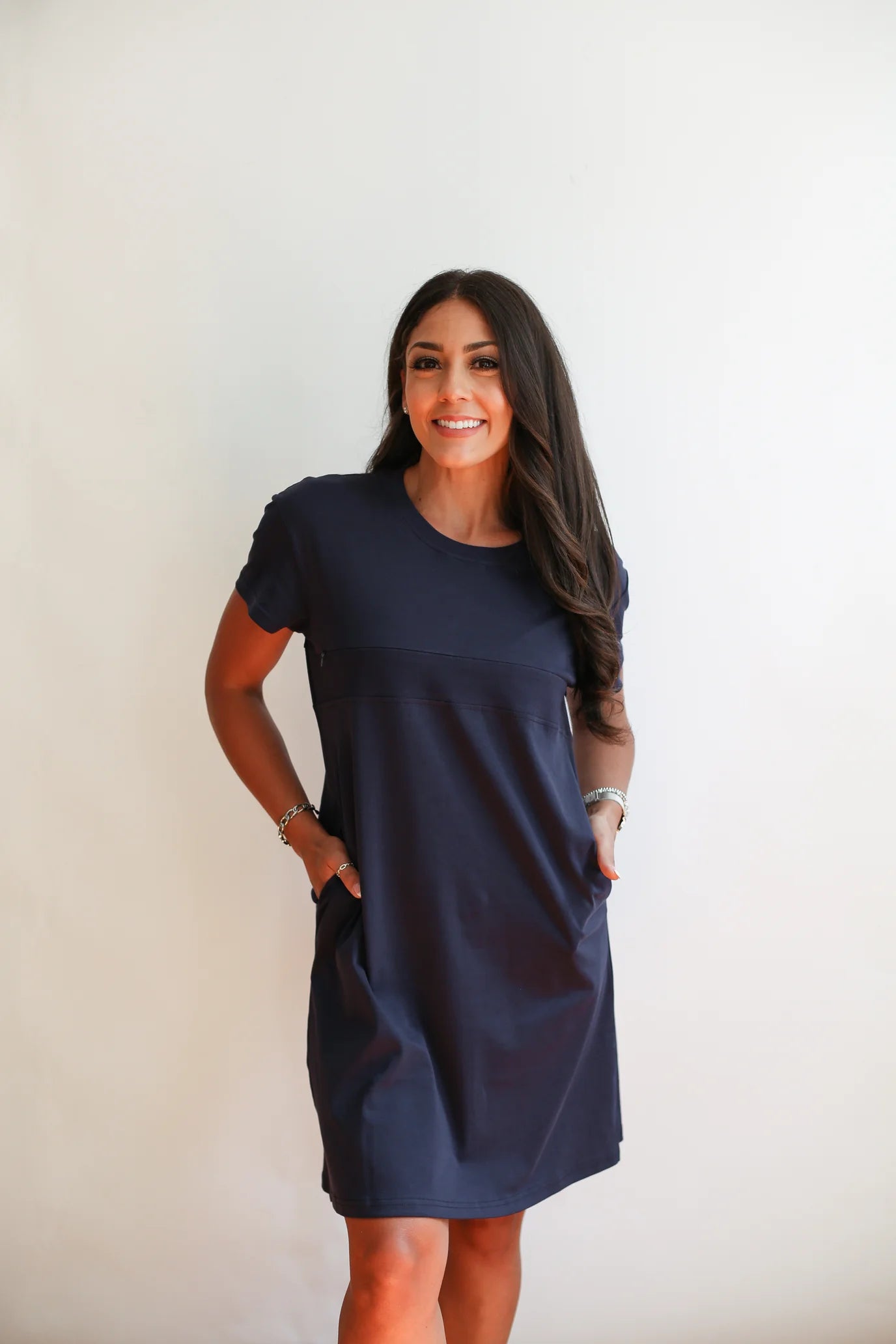 FINAL SALE Breastfeeding Invisible Zipper T-Shirt Dress - XS / Navy FINAL SALE Breastfeeding Invisible Zipper T-Shirt Dress - XS / Navy