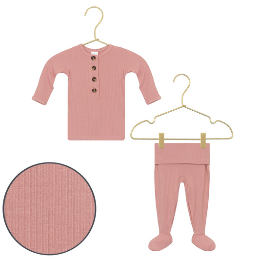 Jane Ribbed Top and Bottom Set and Charlotte Top Knot Hat (NB-3M)