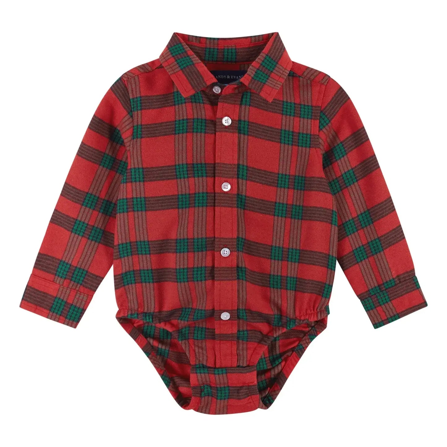 4-Piece Red Holiday Plaid Buttondown Shirt & Pant Set