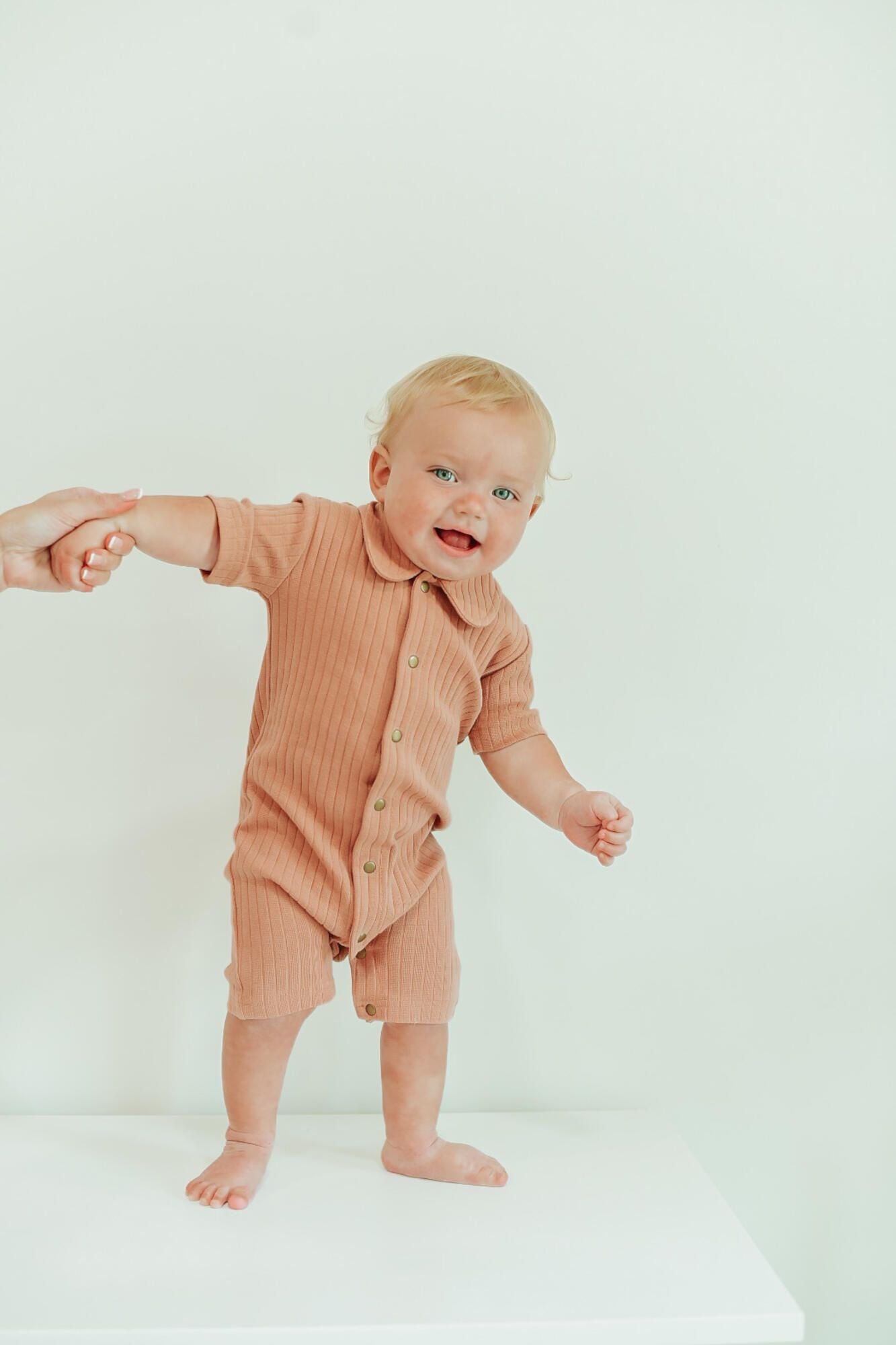 Ribbed Collared Romper | Adobe