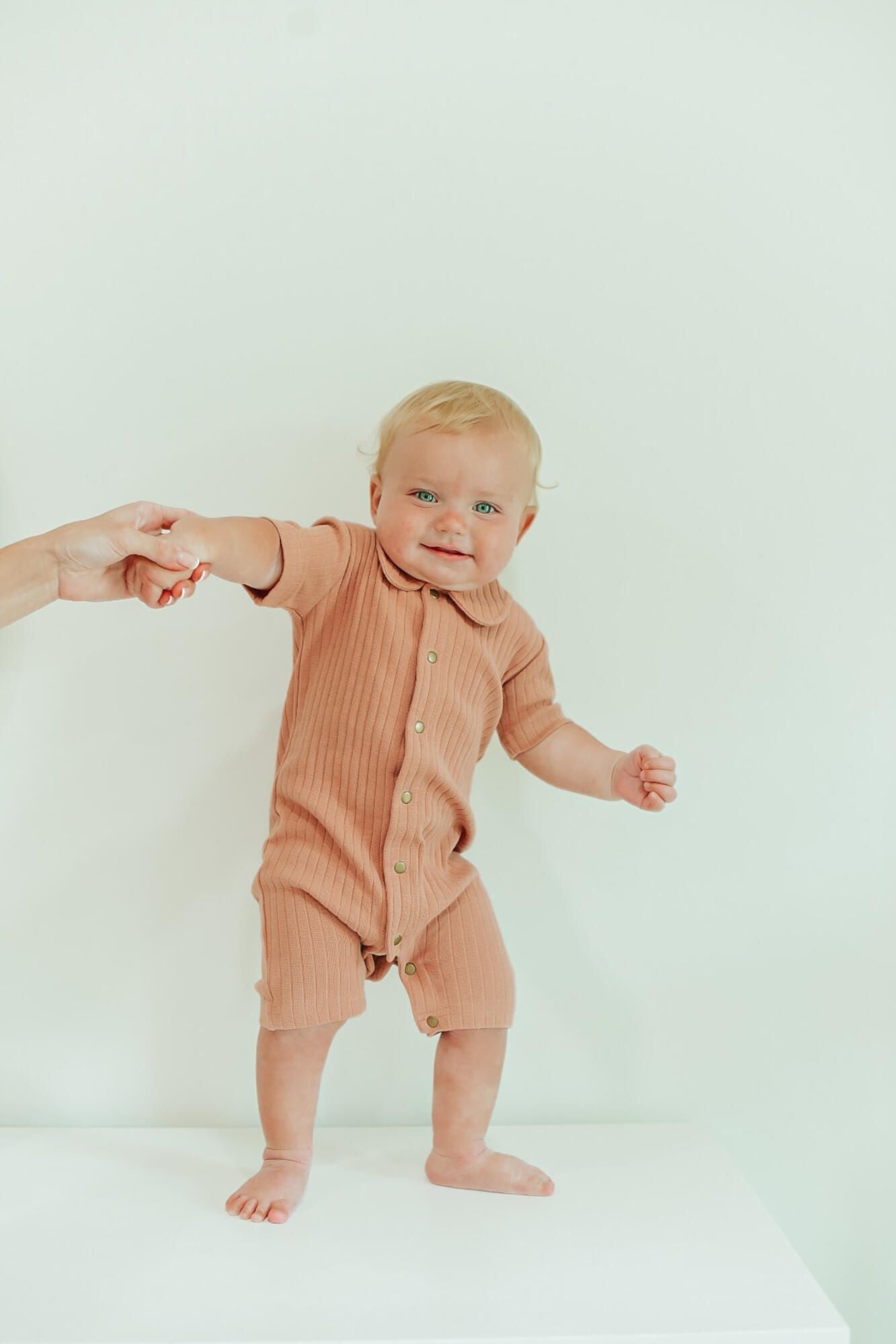 Ribbed Collared Romper | Adobe