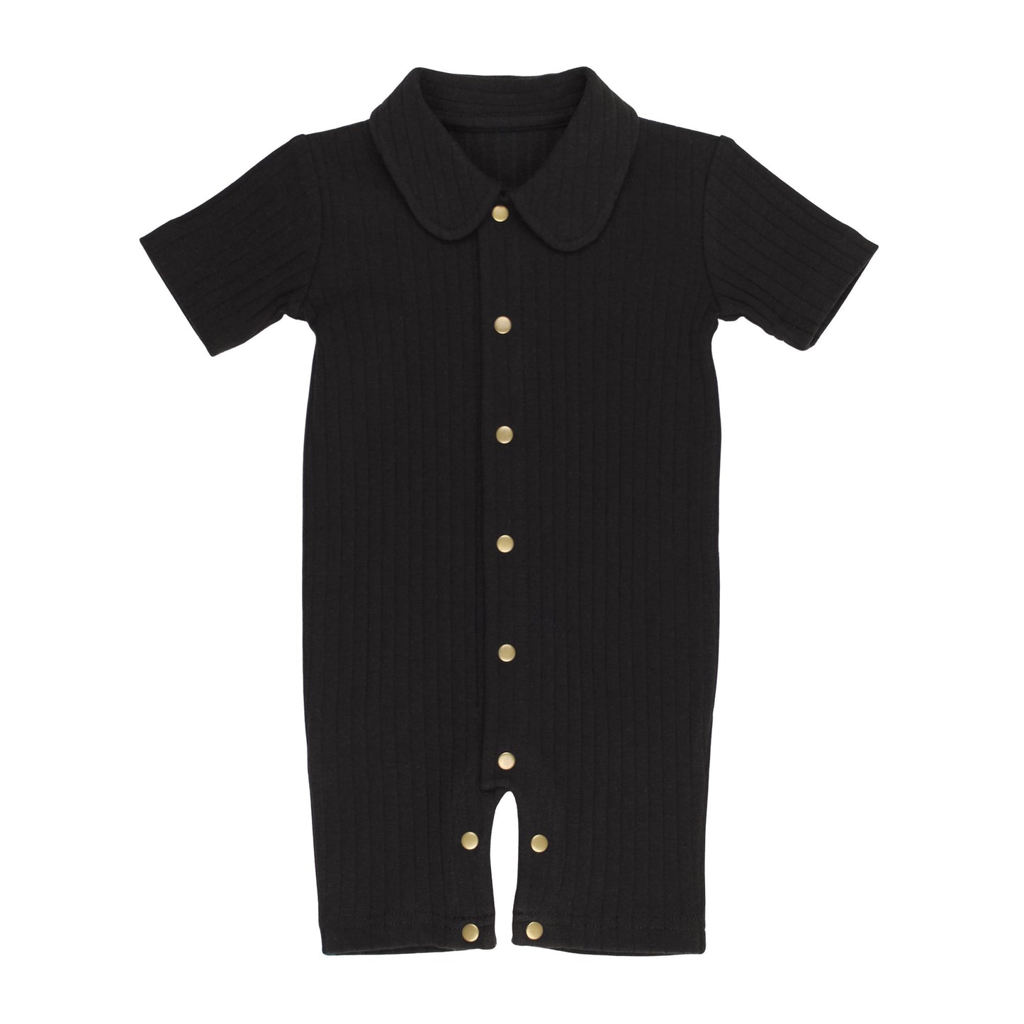 Ribbed Collared Romper | Black