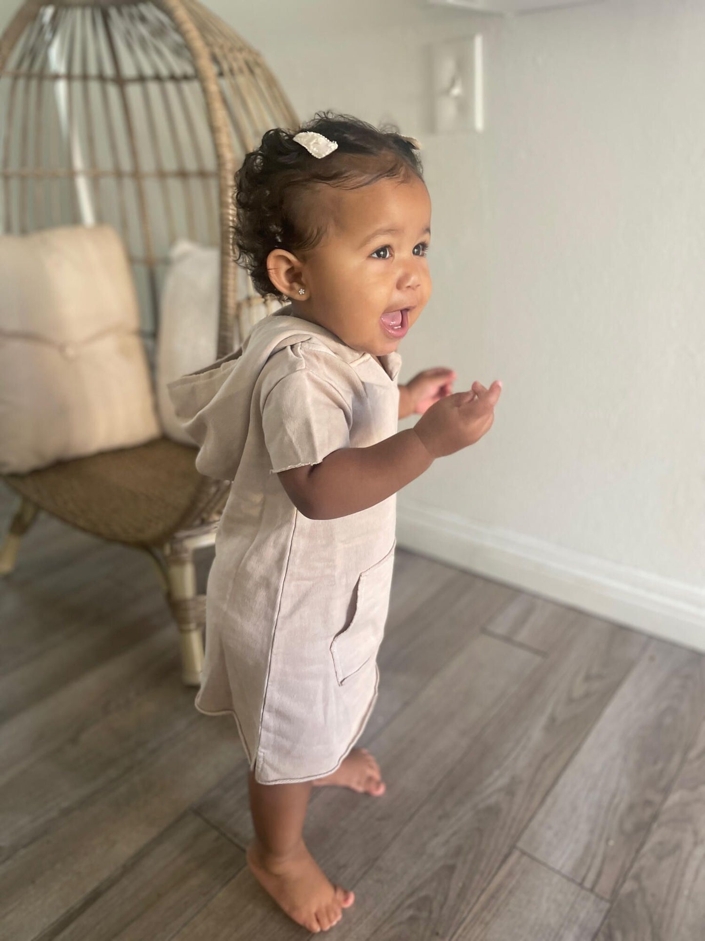 French Terry Hoodie Dress | Oatmeal