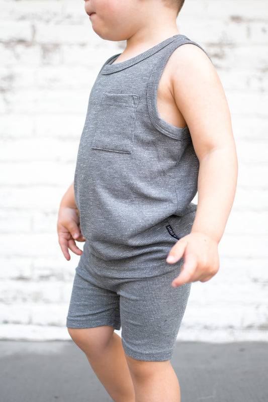 Ribbed Biker Short | Grey