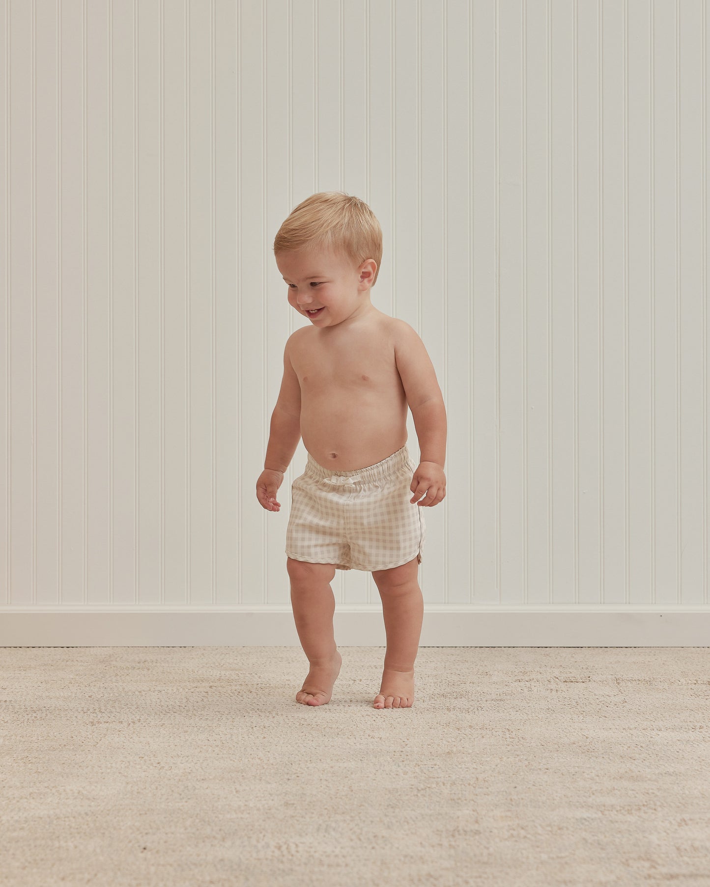 Boy Swim Short | Silver Gingham