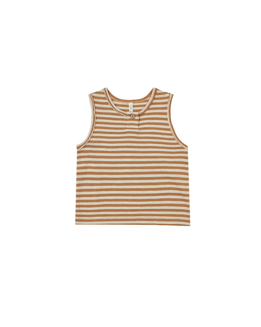 Jersey Button Tank | Camel Stripe