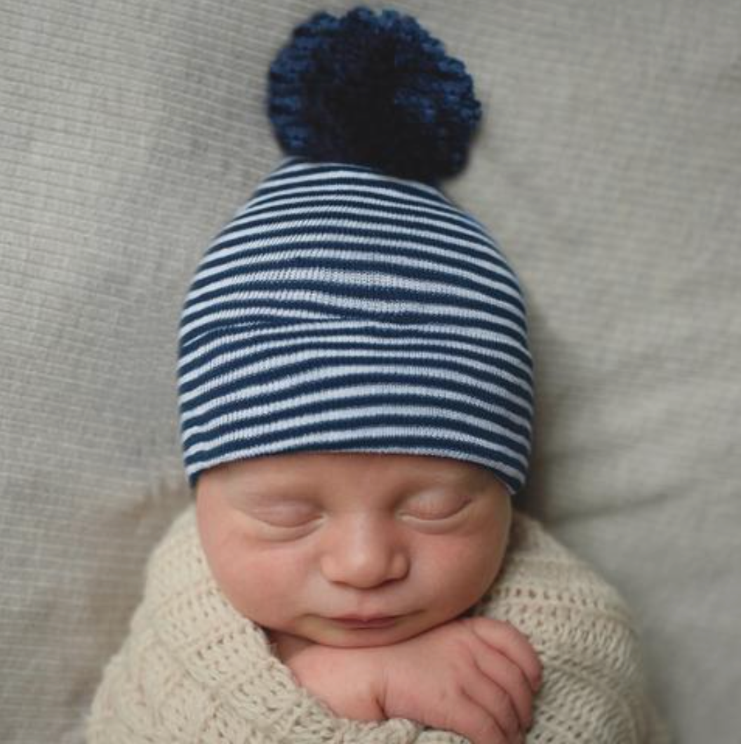 Hospital Hat with Pom | Navy Stripe