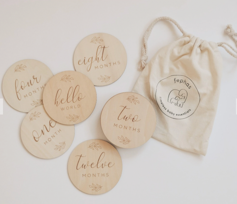 Baby Monthly Milestone Wooden Cards | Leaves