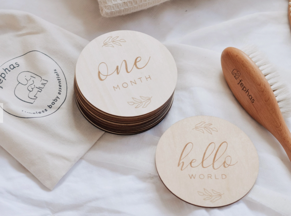 Baby Monthly Milestone Wooden Cards | Leaves