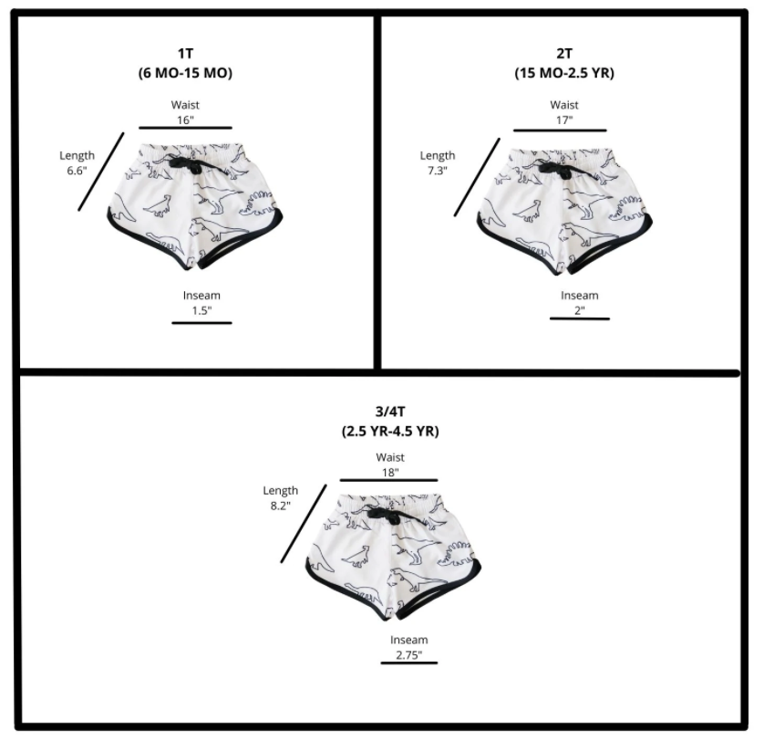 Rex Swim Trunks | White & Black Dino