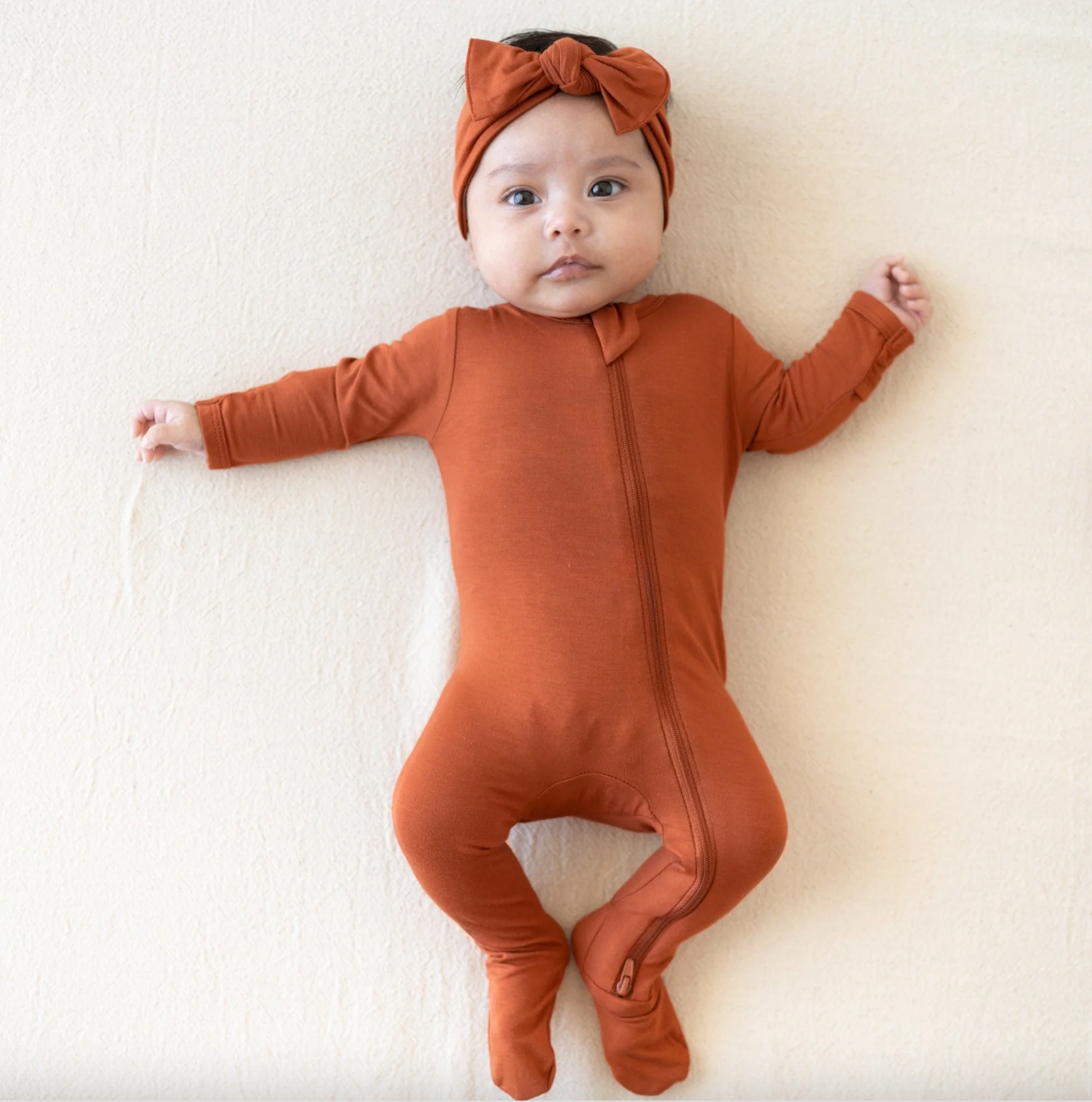 Bamboo Cotton Zippered Footie | Rust