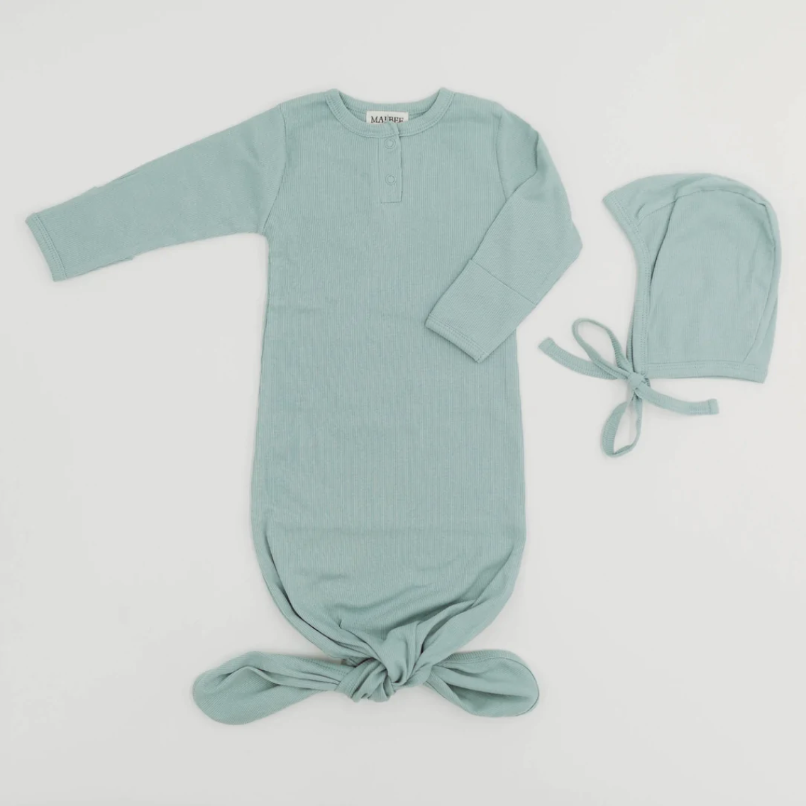 Pencil Ribbed Knotted Gown + Bonnet | Sea Grass
